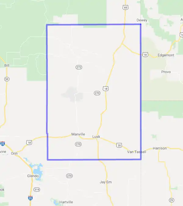 County level USDA loan eligibility boundaries for Niobrara, Wyoming