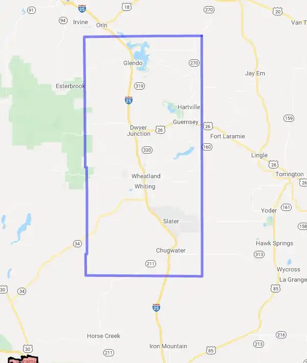 County level USDA loan eligibility boundaries for Platte, Wyoming