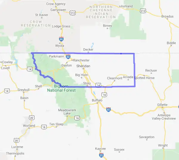 County level USDA loan eligibility boundaries for Sheridan, Wyoming