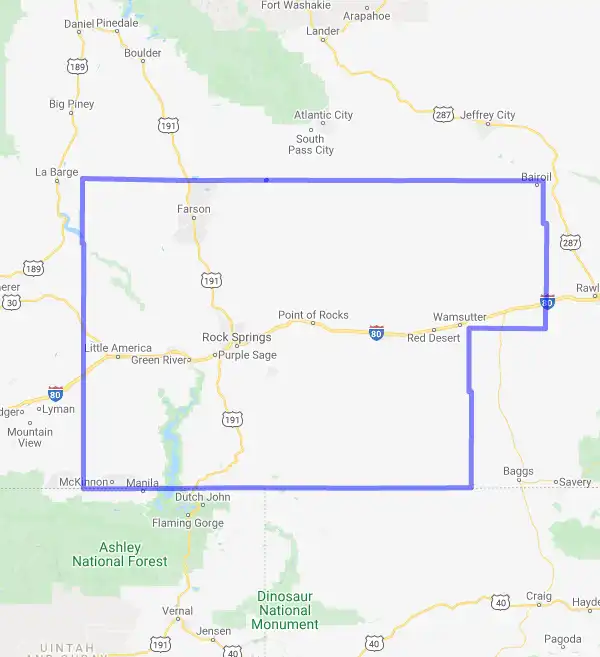 County level USDA loan eligibility boundaries for Sweetwater, Wyoming