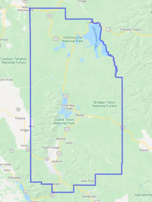 County level USDA loan eligibility boundaries for Teton, Wyoming