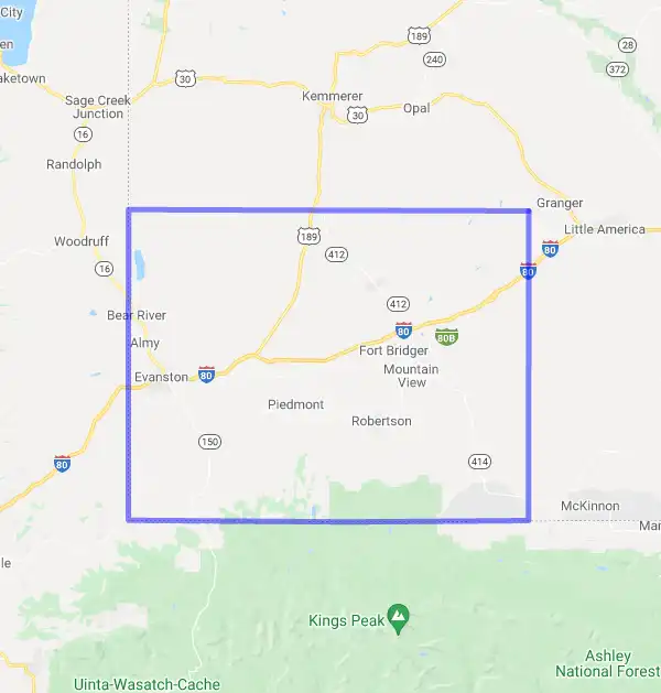 County level USDA loan eligibility boundaries for Uinta, Wyoming