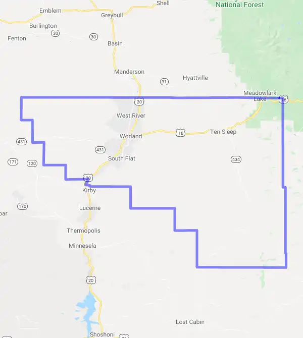 County level USDA loan eligibility boundaries for Washakie, Wyoming