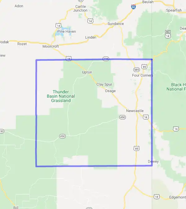 County level USDA loan eligibility boundaries for Weston, Wyoming